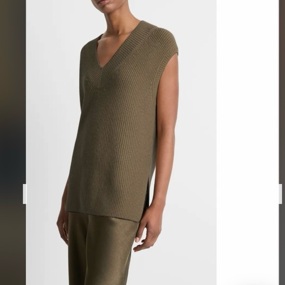 Vince Wool & Cashmere Rib Sweater Vest in Vine Size S - Picture 3 of 8